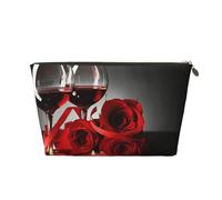 Décor d'amoureux romantiques de Rose Rouge et de vin, Trousse de Maquillage Trousse à cosmétiques Trousse de Toilette de Voyage Portable Pochette de Toilette