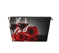 Décor d'amoureux romantiques de Rose Rouge et de vin, Trousse de Toilette Trousse de Maquillage Sac à cosmétiques Trousse de Toilette de Voyage Portable