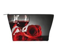 Décor d'amoureux romantiques de Rose Rouge et de vin, Trousse de Toilette Trousse de Maquillage Sac à cosmétiques Trousse de Toilette de Voyage Portable