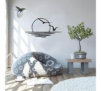 Décor D'art Mural En Métal Noir, Coucher de Soleil En Métal Avec Signe de Sculpture Murale de Mouettes, Décorations Suspendues Minimalistes Sunrise Line, pour la Décoration Intérieure Et Extérieure(15