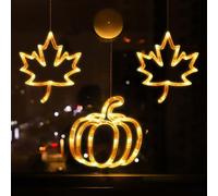 Décor d'automne Guirlandes Lumineuses, Feuilles d'Érable/Citrouille LED avec Ventouse, Décoration Lumineuse Halloween Alimentée for Pile pour Fête d'halloween, Noël Intérieur et Extérieur