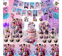 Décor de fête d'anniversaire chasseurs de démons, vaisselle, bannière, décoration de gâteau, ballon pour fille et enfant, ensemble de fournitures de fête Kpop Anime coréen Rice flower box 6pcs