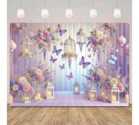Décor de fond de rêve avec papillons, lanternes à bougies et design floral. Toile de fond de photographie à usage général, sans électricité nécessaire, sans plumes - idéal pour les décorations d'anniv