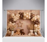Décor de Fond Kate Brown pour Anniversaire 10x6.5ft/3x2m Arche de Ballons bohème Herbe de la Pampa étoile Ours Mignon décoration pour Baby Shower Portraits d'enfants Accessoires de séance Photo