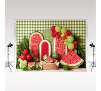 Décor de Fond Kate Summer 3x2.5m/10x8pi Pastèque Ballons Pique Nique Carreaux Verts pour Le 1er Anniversaire d'enfant Accessoires de décoration pour fête Fond pour Baby Shower Studio Photo