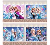 Décor de fond sur le thème des princesses Elsa et Anna de La Reine des Neiges, pour fête d'anniversaire, fournitures de baby shower, accessoire photo, cadeau pour fille AZ230-2