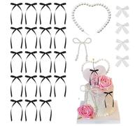 Décor de Gâteau 20 Pièces Décorations pour Gâteaux de Mariage Nœuds Noirs Décoration de Gâteau avec Cœur et Nœud en Perles Quatre Pinces Papillon de Gâteau de Saint Valentin