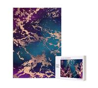 Décor de Luxe en marbre Violet foncé et Bleu Sarcelle avec Or,Puzzle Familial en Bois de 300 pièces pour Adultes et Adolescents