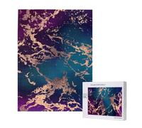 Décor de Luxe en marbre Violet foncé et Bleu Sarcelle avec Or,Puzzle Familial en Bois de 500 pièces pour Adultes et Adolescents