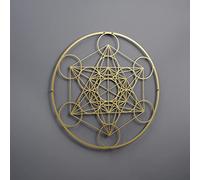 Décor de mur en métal Cube de Metatron, décor mural de géométrie sacrée, décor mural moderne pour la maison et le bureau Nouvel An, Noël ou fête d'inauguration (47,0 cm x 47,0 cm | Or)