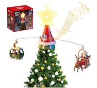 Décor de Noël Rotatif avec Lumières LED - Père Noël en Traîneau, Téléphérique, Musique - Arbre de Noël Magique - Alimentation USB