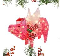 Décor de Porc de Noël en Plein air, Porc de décoration éclairée de Noël,Yard Art Statue de Jardin porcin Rose - Décoration d'intérieur, décorations de Cour éclairées, cime d'arbre de, Volant