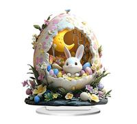 Décor de table en forme de lapin, décorations de table en forme de lapin | Ornement de bureau en acrylique 2D - Petit ornement de Table en forme d'œuf de lapin et de lune, pour maison, voiture, étagèr