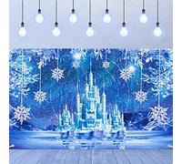 Décor de Toile de Fond de Fête Congelée d'hiver Bannière de Photographie de Flocon de Neige de Glace Congelée Fond de Château de Glace de Pays des Merveilles d'hiver en 72,8 x 43,3 Pouces