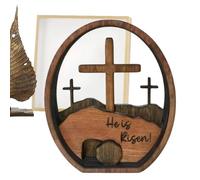 Décor De Tombe De Pâques - Panneau En Bois « Il Est Ressuscité » De Jésus | Ornement De Passage De Pâques Pour Home Studio | Décor D’étagère De Table Religieuse De 5,5 Pouces, Scène De Résurrection