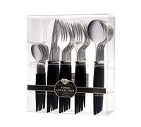 Decor Decorline - Ensemble de couverts réutilisables en plastique robuste - 40 pièces - Avec 16 fourchettes, 8 couteaux, 8 cuillères et 8 cuillères à dessert - Noble - Haut: Argent - Poigné: Noir