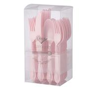 Decor Decorline - Ensemble de couverts réutilisables en plastique robuste - 40 pièces - Chacun avec 20 fourchettes, 10 couteaux et 10 cuillères - Baroque Collection - Rose