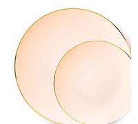 Decor Decorline - Ensemble Vaisselles d'assiettes réutilisables de 32 pièces/Pour 16 Personnes - Classic Combo - Rose/Or - Assiettes Dîner & Entrée Dessert - 2 tailles (16x26cm & 16x19cm)