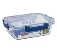 Décor Deluxe Clips Boîte de conservation alimentaire en verre | Couvercle étanche avec clips de luxe | Passe au lave-vaisselle, congélateur et micro-ondes - Capacité de 1,5 l