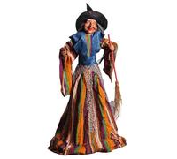 Décor d'Halloween de sorcière, animatronique de 31 pouces décorations d'Halloween sorcières avec des yeux rouges, sorcières debout activées pour les décorations jardin en plein air intérieures (st