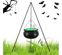 Décor d'Halloween du chaudron de sorcière - bouilloire en métal surdimensionné avec support, lumières de cordes oculaires effrayantes et accessoires en os | Fournitures de vacances effrayantes pour la