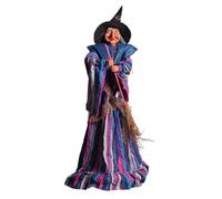 Décor d'Halloween en sorcière, animatronique de 31 pouces décorations d'Halloween sorcières avec des yeux rouges, sorcières debout activées pour les décorations de jardin en plein air intérieures (st