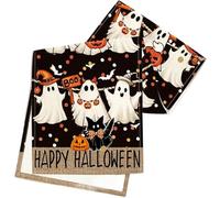 Décor d'halloween, Halloween Table Runner 13x72 Table Decor with Ghost Jack-O'-Lantern Black Cat Print, Runner imperméable et résistant à la Chaleur pour la décoration de Cuisine de Cuisine