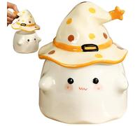 Décor d'Halloween, tasse Halloween Ghost Ghost Café Masse avec couvercle de chapeau de sorcière et mange des tasses en céramique pour décor bureau à domicile Gift créneaux maison