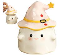 Décor d'Halloween, tasse Halloween Ghost Ghost Café Masse avec couvercle du chapeau de sorcière et mange des tasses en céramique pour décoration de bureau à domicile Gift Houseswarming Gi
