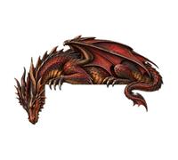 Décor du Dessus de Porte En Bois Réaliste Gothique Fantastique Médiéval | Figurine d'Angle de Porte avec Dragon Endormi Pour Entrée Fenêtre Salle De Jeux Maison Couloir Chalet Patio Vestibule Rouge