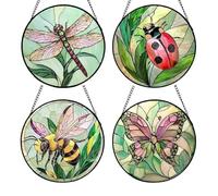 Décor en vitrail - Ensemble d'attrape-soleil en forme d'animal en acrylique, 4 pièces de 16,5 cm, ornements à suspendre pour fenêtre avec effet de lumière coloré, décoration d'intérieur pour porte, ja