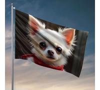 Decor For Man Cave A Fluffy White Dog With Large Ears wearing A Red Bandana Flag Vintage Decor Porche Decor (30 x 45 cm)