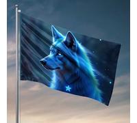 Decor For Man Cave Blue Wolf with Star Pendant In The Forest Flag Porche Flag Cool Flags For Man Cave (60 x 90 cm)