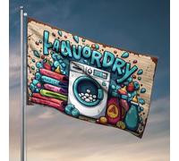 Decor For Man Cave Coloré Laundry Day Fun With Detergent Bottles and Books Flag Cool Posters For Guys Fall House Flag (120 x 180 cm)