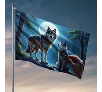Decor For Man Cave Painting Wolves Under The Moonlight Flag Porche Flag Cool Flags For Man Cave (152 x 244 cm)