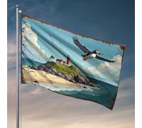 Decor For Man Cave Puffin Paradise: A Coastal Retreat With Lighthouse and Seagulls Flag Fun Stuff Bedroom Door Decor (120 x 180 cm)
