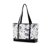 decor gift Grand sac pour ordinateur portable avec fermeture éclair Motif feuille d'érable japonaise Bleu marine Vert sauge, Oiseau mignon étoiles bleues