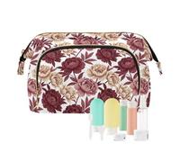 decor gift Grande capacité de voyage avec fermeture éclair - Motif floral rouge bordeaux (mot long) - Sacs à cosmétiques pour voyage