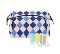 decor gift Grande trousse de maquillage Essentials bleu et rose classique à carreaux pastel (mots longwords) pour femme