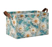 decor gift Lot de 2 paniers de rangement pliables avec poignées - Motif marguerites colorées - Jade - Pour étagères, placards, livres, organiseurs pour placard