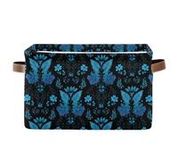 decor gift Lot de 2 paniers de rangement pliables et imperméables pour étagères avec poignée robuste - 20 litres - Motif floral - Turquoise - Noir