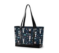 decor gift Mallette tendance pour femme avec fermeture éclair classique noir blanc pied-de-poule pour voyage, cadeaux de plage, Mignon dessin animé Mr Cat Bleu