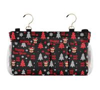 decor gift Organiseur de chevet avec inscription Happy New Year Christmas Tree Black Hanging Storage Bag Holder Side Organizer for Home, Dorm, Bunk organizador para controles