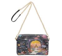 decor gift Petit sac à bandoulière pour femme en cuir végétalien - Scène mystère violette du pays des merveilles - Sac à main décontracté avec fermeture éclair pour femme