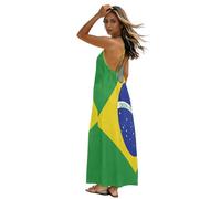 decor gift Robe caraco à dos bas pour femme, motif drapeau du Brésil fluide, robes de maison nationale brésilienne pour femmes, robe d'été de vacances, taille M