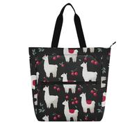 decor gift Sac fourre-tout à livres pour garçons et filles adultes Sherpa Lama Berry noir rouge résistant à l'eau Sac fourre-tout pour enseignant bibliothèque pour l'école et les jeux