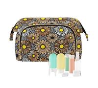 decor gift Trousse de maquillage portable avec fermeture éclair - Motif léopard mignon - Motif floral