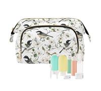 decor gift Trousse de maquillage pour femme Essentials avec bouchon noir et oiseaux mésanges blancs (mots longwords) pour le rangement des cosmétiques