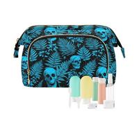 decor gift Trousse de toilette portable style gothique fougère tête de mort bleu (mot longword) trousse de maquillage pour voyage salle de bain