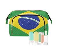 decor gift Trousse de voyage pour femme avec fermeture éclair - Drapeau du Brésil - Vert - Pochette de maquillage pour voyage cosmétique